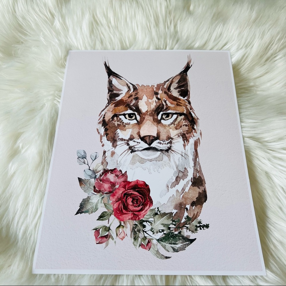 Wall Art Watercolor Lynx Bobcat Illustration Print Poster Unframed - Picture 15 of 17